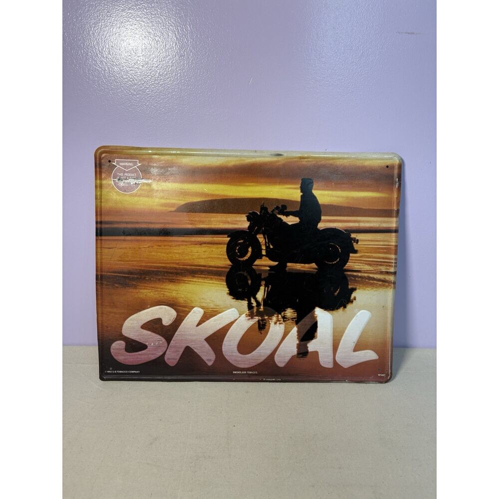 1992 Skoal Smokeless Tobacco Metal Sign Motorcycle in Sunset
